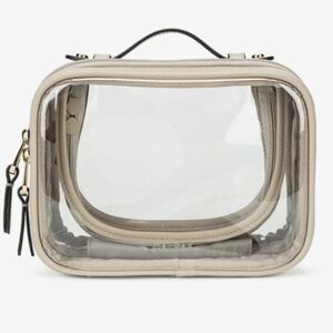 NWT Calpak Small Clear Cosmetic Makeup Case Bag Stone